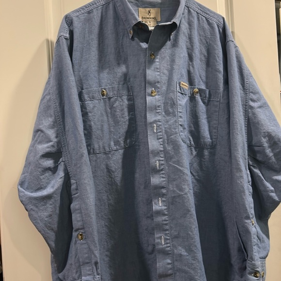 Browning button down Denim Chambray Shirt pocket front long sleeves men size XL - Picture 1 of 17
